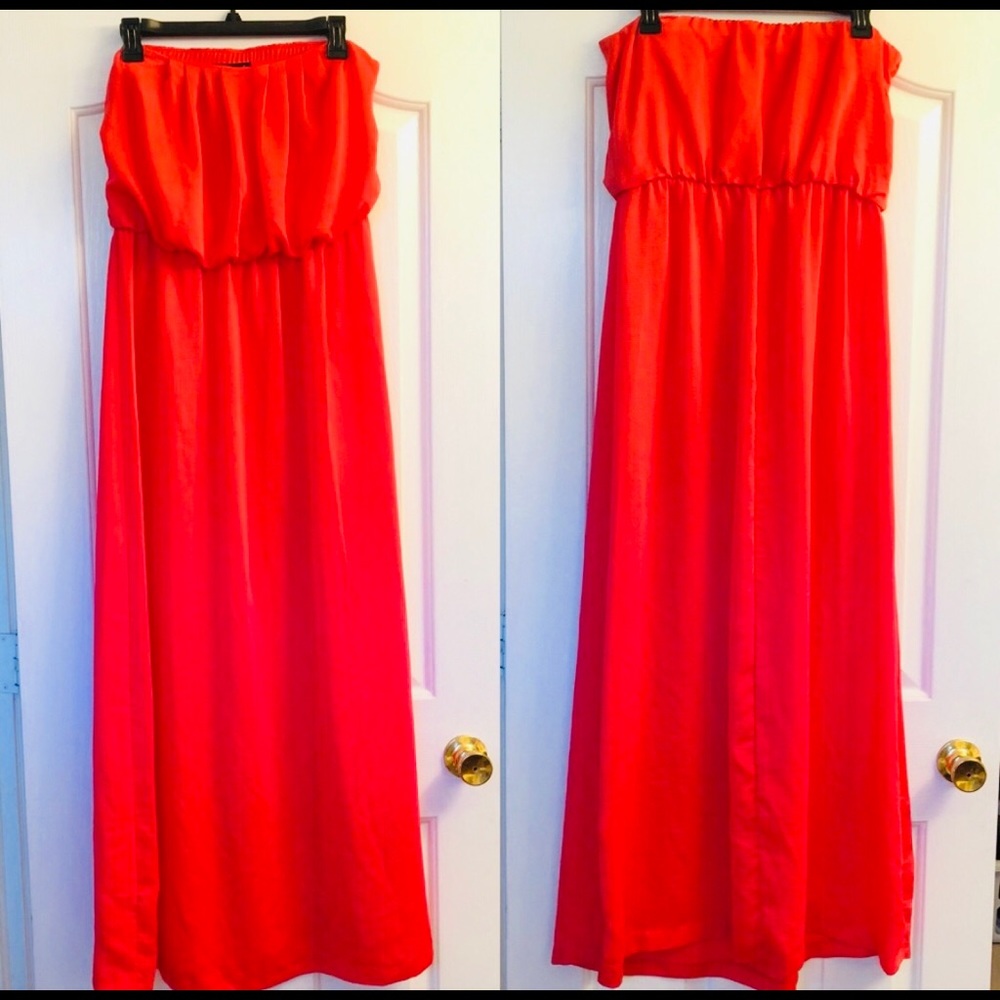 City Triangles Coral Strapless Maxi Dress